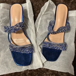 SHEIN Blue Beaded Slide Heels